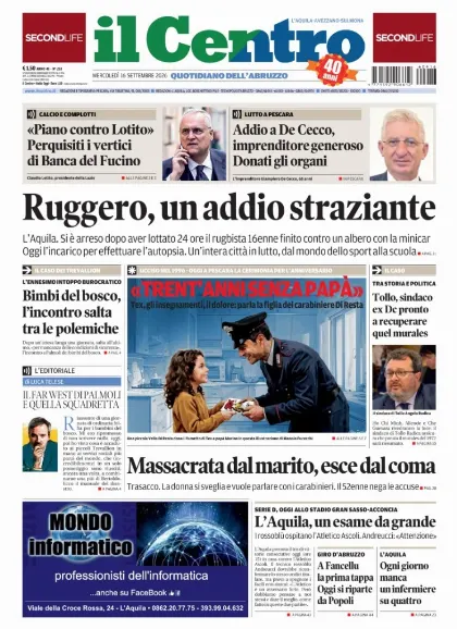 Prima pagina Il Centro | L'Aquila