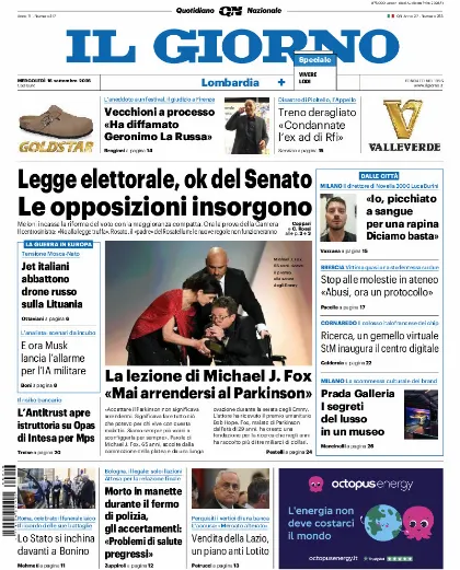 Prima pagina Il Giorno
