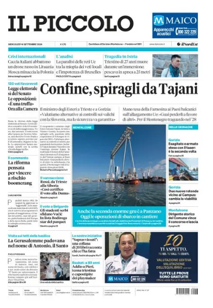 Prima pagina Il Piccolo | Gorizia e Monfalcone