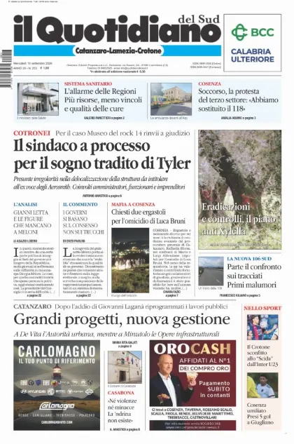 Prima pagina Il Quotidiano del Sud | Catanzaro, Lamezia e Crotone