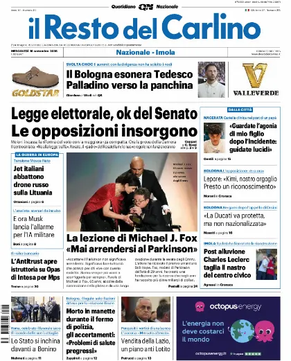 Prima pagina Il Resto del Carlino