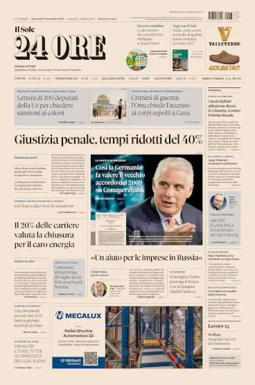 Prima pagina Il Sole 24 Ore