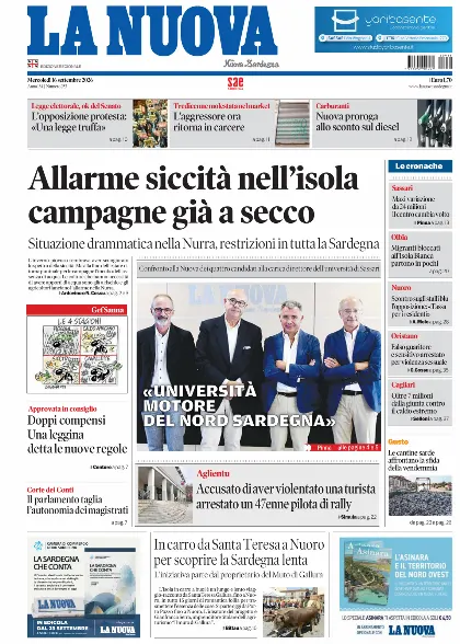 Prima pagina La Nuova Sardegna