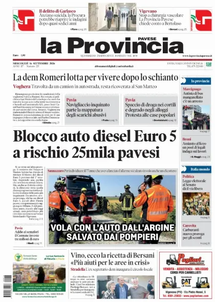 Prima pagina La Provincia Pavese