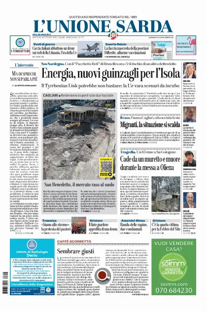 Prima pagina L Unione Sarda