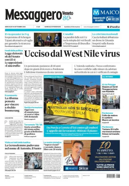 Prima pagina Messaggero Veneto | Pordenone