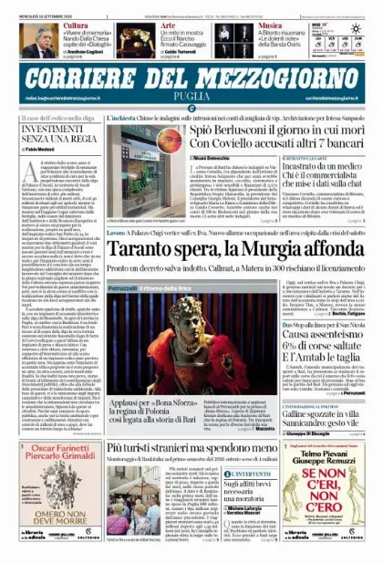 Prima pagina Corriere del Mezzogiorno | Puglia