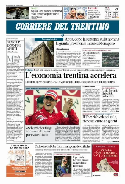 Prima pagina Corriere del Trentino