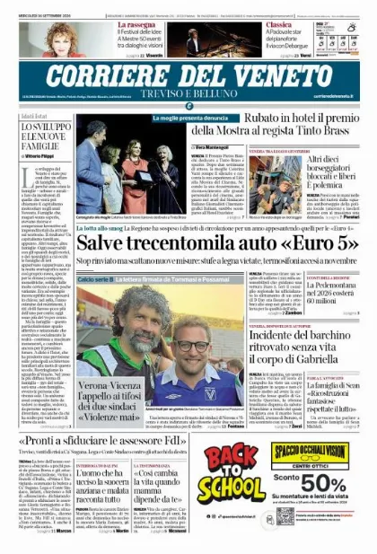 Prima pagina Corriere del Veneto | Treviso e Belluno