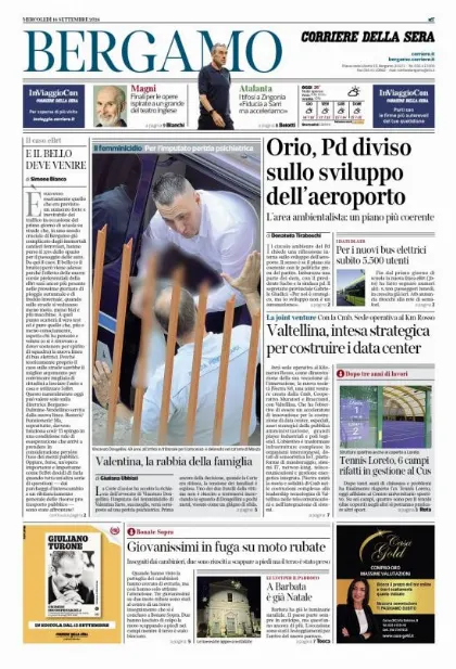 Prima pagina Corriere della Sera | Bergamo