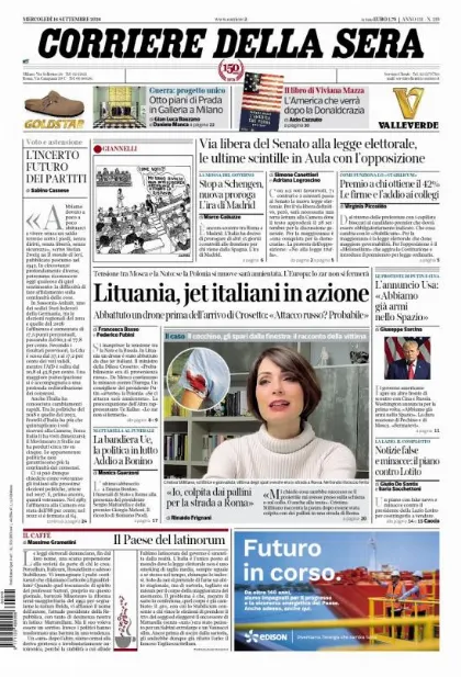 Prima pagina Corriere della Sera
