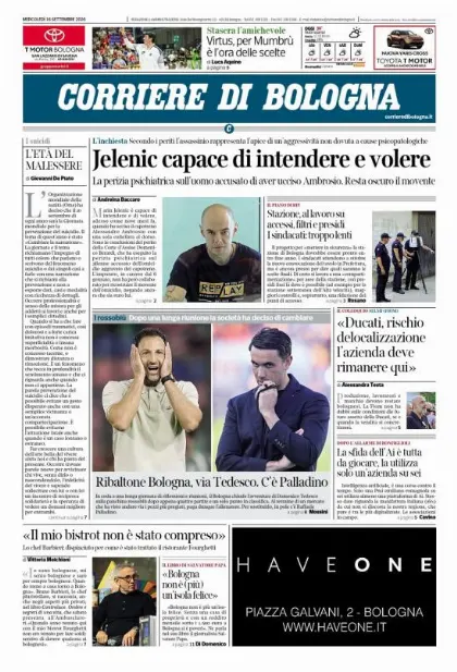 Prima pagina Corriere di Bologna