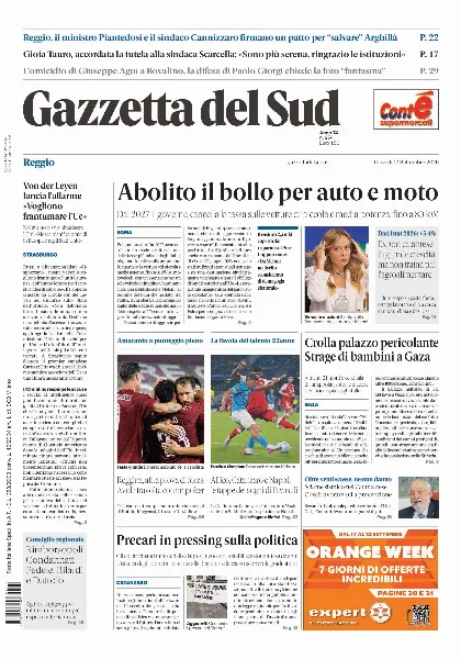 Prima pagina Gazzetta del Sud | Reggio Calabria
