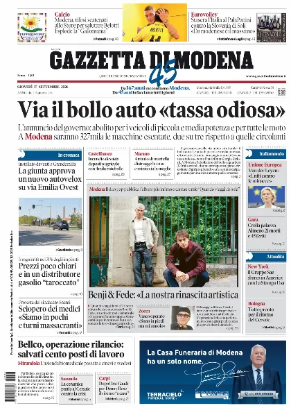 Prima pagina Gazzetta di Modena