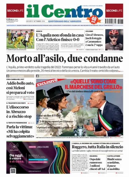 Prima pagina Il Centro | L'Aquila