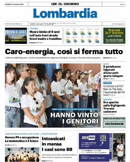 Prima pagina Il Giorno