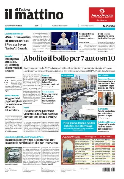 Prima pagina Il Mattino di Padova | Padova