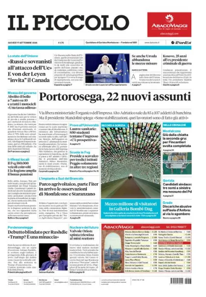 Prima pagina Il Piccolo | Gorizia e Monfalcone