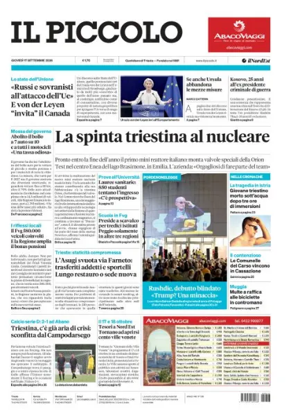 Prima pagina Il Piccolo | Trieste
