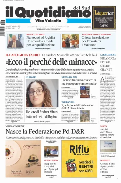 Prima pagina Il Quotidiano del Sud | Vibo Valentia