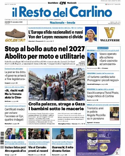 Prima pagina Il Resto del Carlino