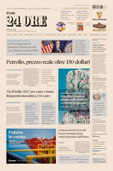 Prima pagina Il Sole 24 Ore