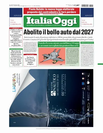 Prima pagina ItaliaOggi