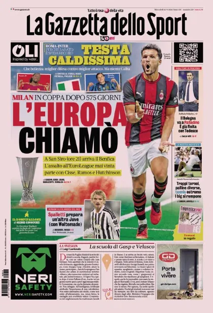 Prima pagina La Gazzetta dello Sport