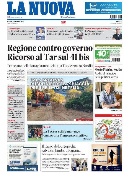 Prima pagina La Nuova Sardegna