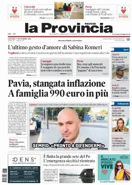 Prima pagina La Provincia Pavese