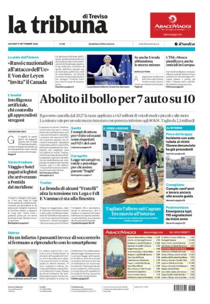 Prima pagina La Tribuna di Treviso | Treviso