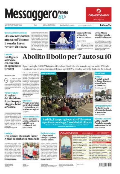Prima pagina Messaggero Veneto | Udine