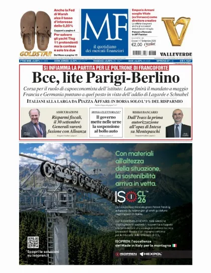 Prima pagina MF Milano Finanza