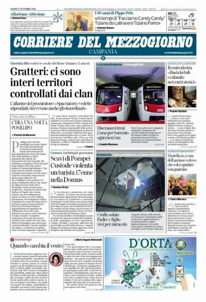 Prima pagina Corriere del Mezzogiorno | Campania