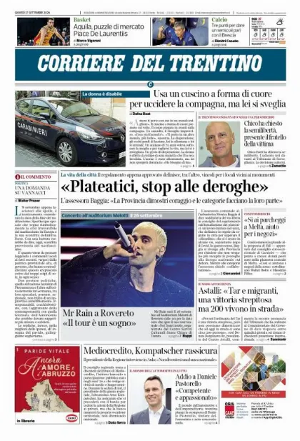 Prima pagina Corriere del Trentino