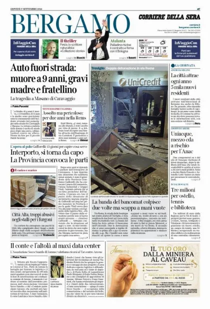 Prima pagina Corriere della Sera | Bergamo