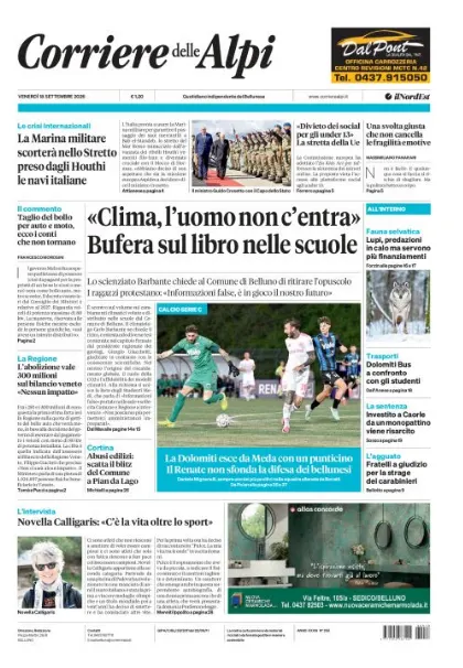 Prima pagina Corriere delle Alpi | Belluno