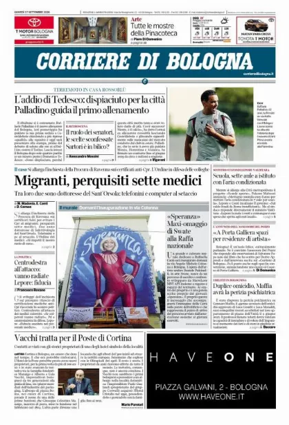 Prima pagina Corriere di Bologna