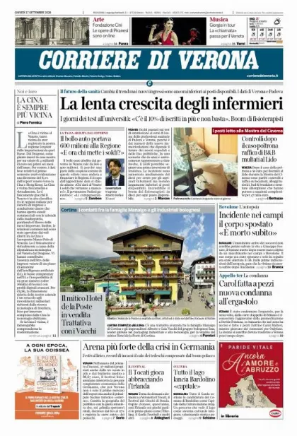 Prima pagina Corriere di Verona