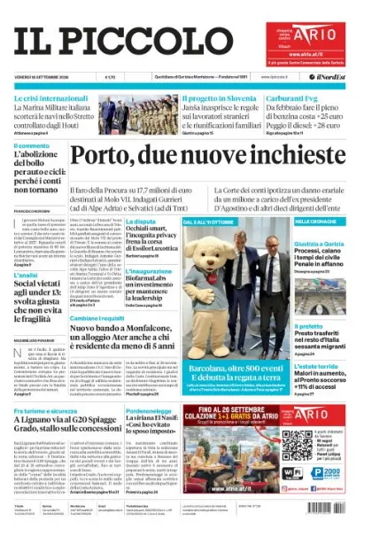 Prima pagina Il Piccolo | Gorizia e Monfalcone