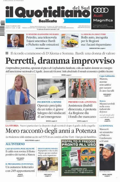 Prima pagina Il Quotidiano del Sud | Basilicata