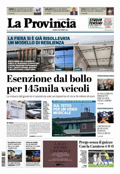 Prima pagina La Provincia | Crema