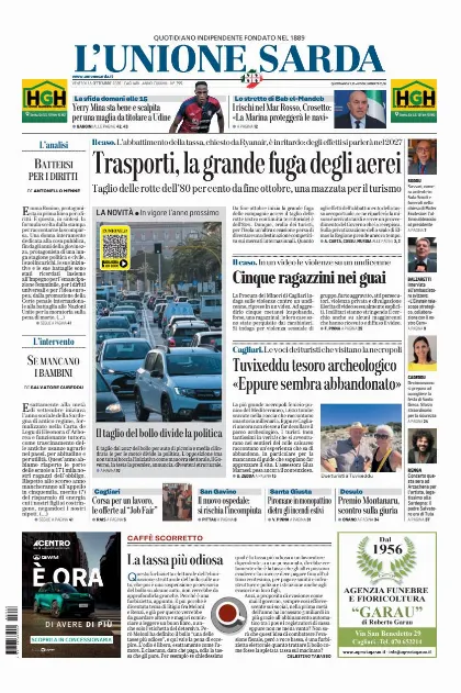 Prima pagina L Unione Sarda
