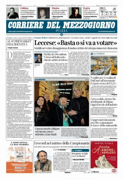 Prima pagina Corriere del Mezzogiorno | Puglia