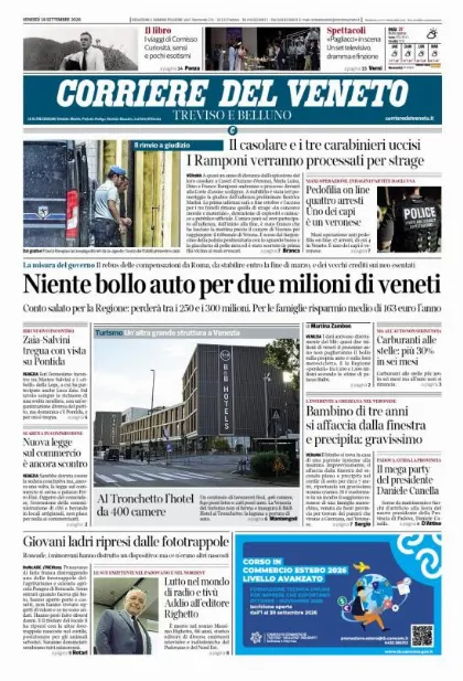 Prima pagina Corriere del Veneto | Treviso e Belluno