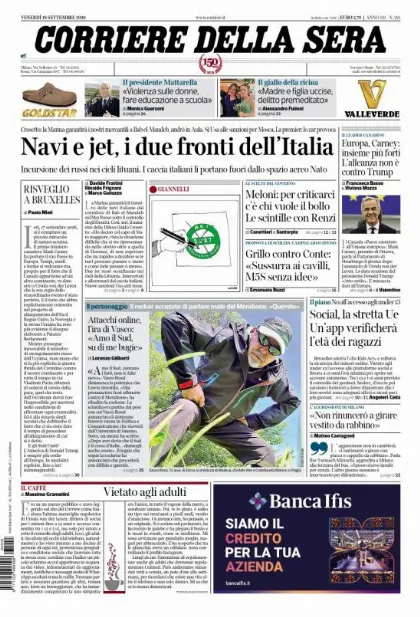 Prima pagina Corriere della Sera