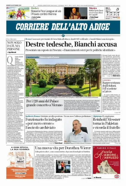 Prima pagina Corriere dell'Alto Adige