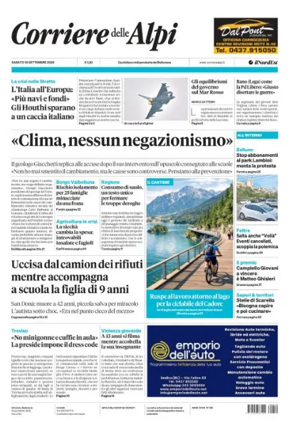 Prima pagina Corriere delle Alpi | Belluno