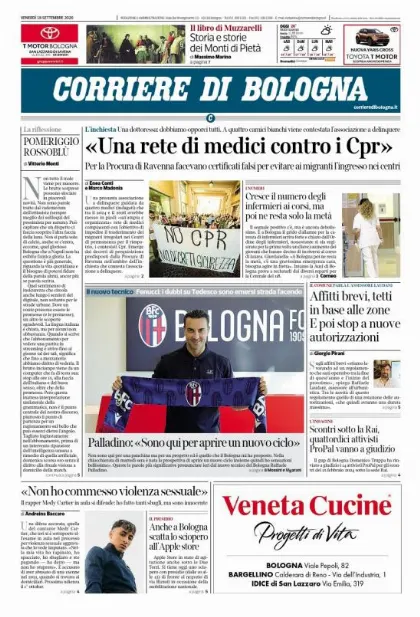 Prima pagina Corriere di Bologna