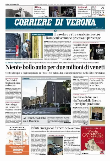 Prima pagina Corriere di Verona